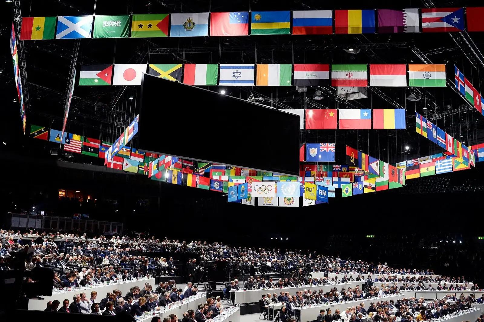 FIFA Congress: member association delegates beneath the flags of every member country